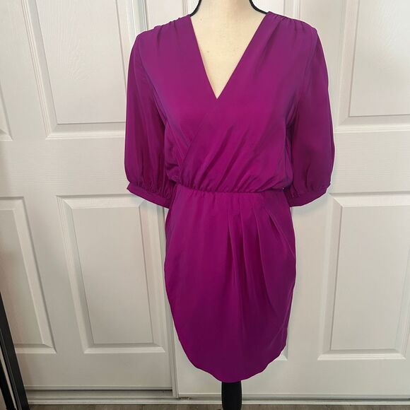 Amanda Uprichard Silk Purple Wrap Dress Small V Neck Elegant Cocktail Wear Party - Picture 1 of 7